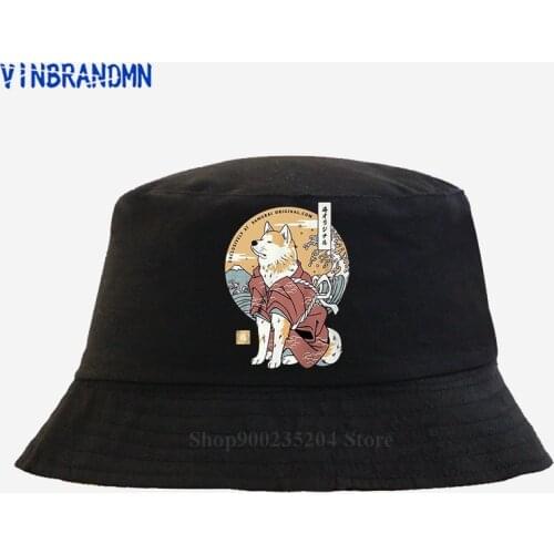 2021Latest cartoon Buckret hat Japanese Anime Shiba Inu Dog Akita Samurai straw cap men Samurai Warrior Shiba Inu fishing cap