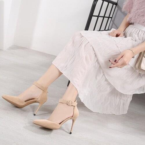 2021 New Women Pumps Suede High Heels Shoes Fashion Office Shoes Stiletto Party Shoes Female Comfort One Word with Women Heels