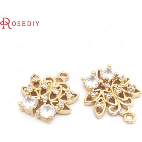 39563)10PCS 13x15MM 24K Gold Color Brass and Zircon Basket of Flowers Charms Pendants Jewelry Making Supplies Diy Accessories