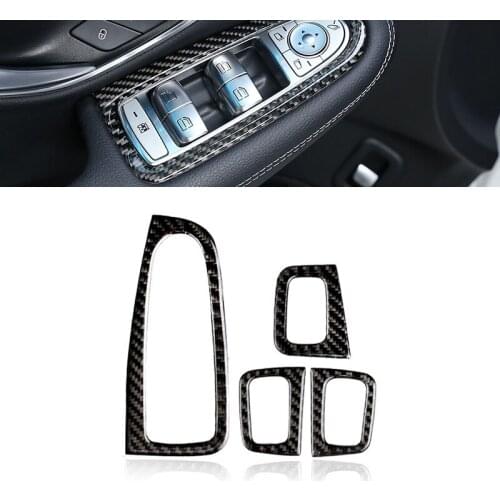 3D Carbon Fiber Window Glass Lifting Buttons Panel Decorate Cover Trim Sticker for Mercedes-Benz C GLC Class W205 car Sticker