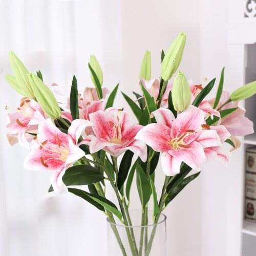 5Pcs Real Touch Lily Artificial Flower Bouquet For Wedding Home Decoration Plastic Fake Lily Flowers Artificial Plants