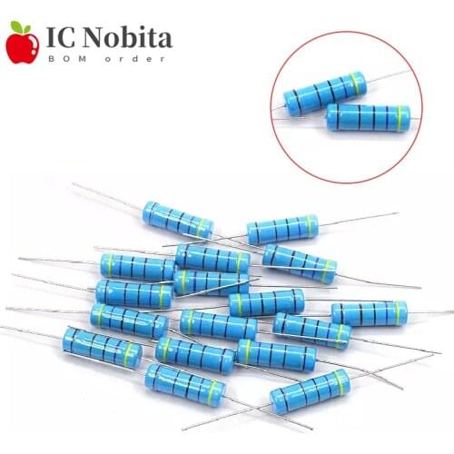50PCS 5W Metal Film Resistor 1% 0.1R~1M 0.5R 3.3R 100R 220R 330R 1K 1.5K 2.2K 3.3K 4.7K 10K 22K 47K 100K 100 220 330 4K7 Ohm