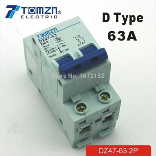2P 63A D type 240V/415V 50HZ/60HZ Circuit breaker MCB safety breaker