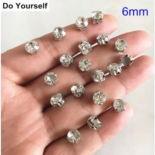 Free Shipping - 6mm Faceted Glass Crystal Sewing Buttons Silver Metal Base Claw Flat Back Round Deco Sparkling Findings 180 PCS