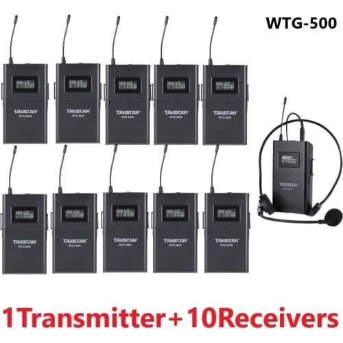 Takstar WTG-500 UHF Wireless tour guide system for simultaneous translation, audio-visual teaching 1 transmitter+10 receivers