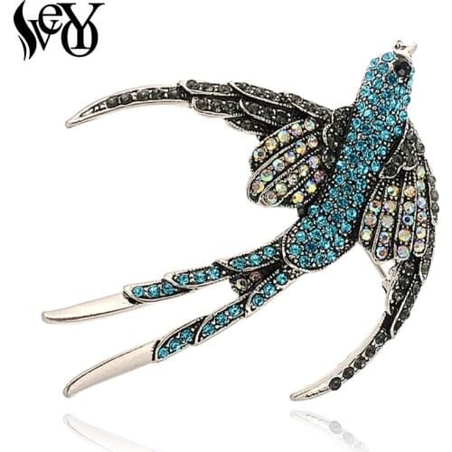 VEYO Cute Swallow Bule Color Rhinestone Brooches Pin Clothes Accessories Fashion Jewelry