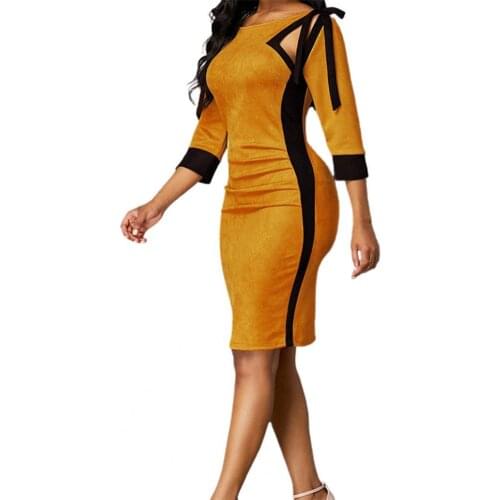 Elegant Bodycon Dress Women Slims Fit Hollow Out Sheath Round Neck 2021 Office Ladies Split Evening Dresses Party