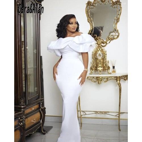 Elegant White Evening Dresses Prom Gowns Short Sleeves Mermaid Weddings Reception Dress robe de soirée de mariage