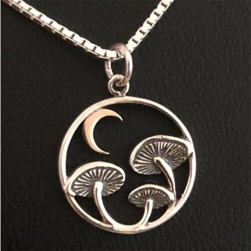 European and American New Retro Mushroom Necklace Crescent Mushroom Pendant Necklace Simple Hollow Necklace Jewelry