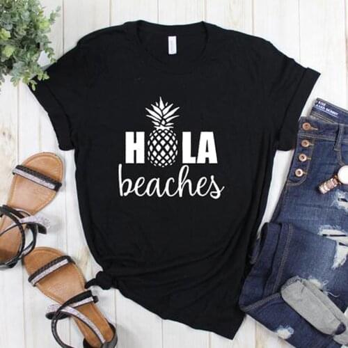 Hola Beaches T-shirts Summer Vacation Graphic Funny Tee Shirt Top Men Women Aesthetic Pineapple Print Tumblr Vibes Vacay Tshirt