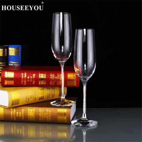 HOUSEEYOU 250ML Champagne Flutes Wine Glass Crystalline Luxury Wedding Party Toasting Glasses Goblet Crystal Rhinestones Design