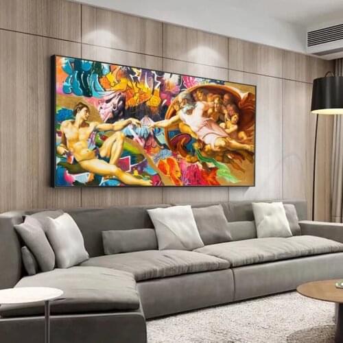 The Creation of Adam Canvas Painting Modern Street Graffiti Posters and Prints Wall Art Pictures for Living Room Home Decoration