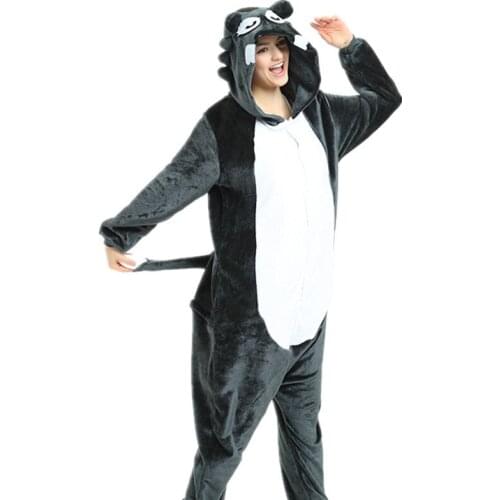 Halloween Costume Anime Cosplay Kigurumi Adult Wolf Onesies Jumpsuit Warm Hooded Pajamas For Women Men