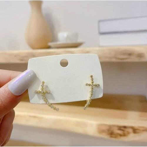 Korean Earrings Fashion Jewelry Small Exquisite Crystal Cross Statement Earrings For Women Stud Earrings Pendientes Wholesale