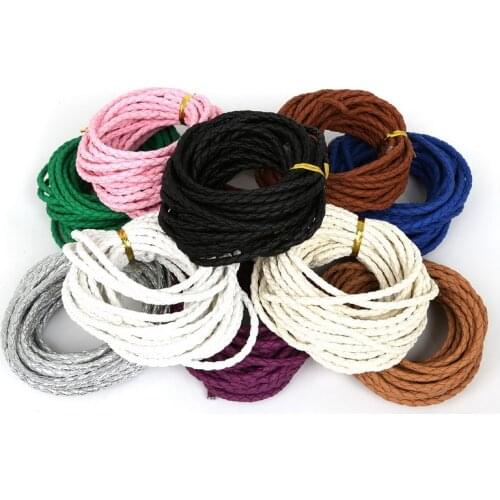 5m/lot Dia 3mm Round Braided PU Leather Cord Rope Thread String For DIY Necklace Bracelet Jewelry Making Findings
