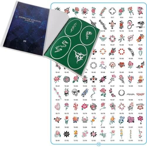 Book #10 Best Selling High Quality Glitter Tattoo Stencil Drawing Contains Reusable Adhesive 100 Stencil Designs for Kids Women
