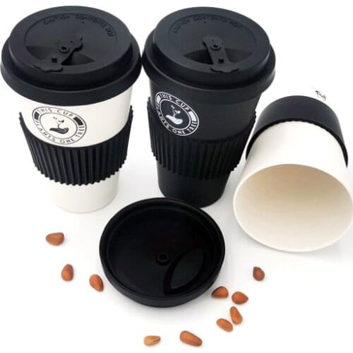 BPA Free Bamboo Fiber Reusable Coffee Mug Spill Proof Water Cup 450ml Anti-Scalding Degradable Milk Bottle With Lid Sleeve