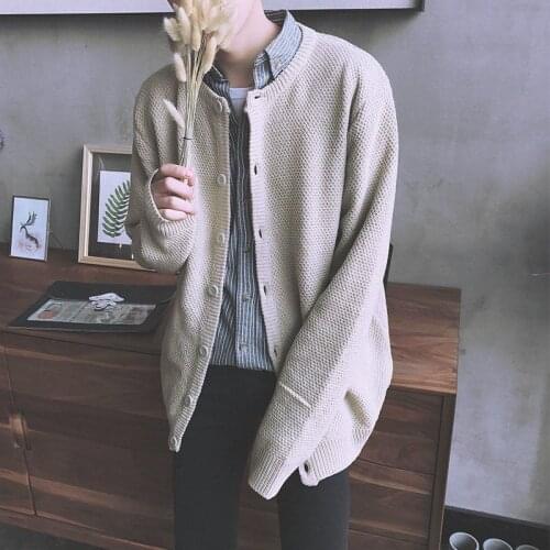 Mens Korean Style Round Neck Knitted Sweater Cardigans Outwear Casual Coat K20