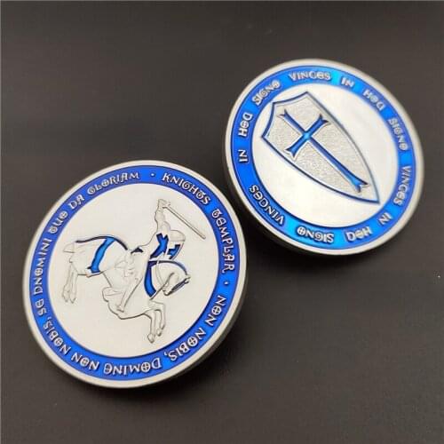 Masonic Red Gold-plated Horse knight Sword Templar Cross shield Commemorative Coin Badg