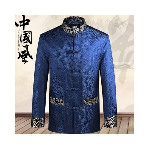 2018 New Spring Autumn Men Elderly Tang Suit Coat Wedding Banquet Birthday Chinese Traditional Style Uniform Wushu Clothing