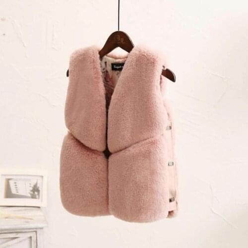 2019 Winter New Childrens Fur Vest Jacket Coat for Baby Girls Thicken Warm Leather spliced Outerwear Modis Kids Jackets Y1844