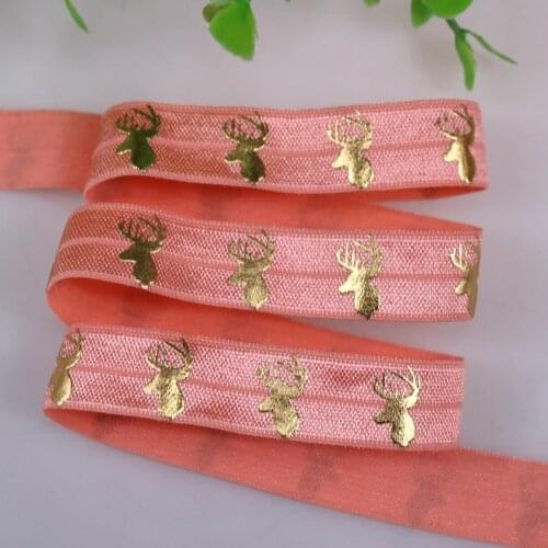 New design 5/8" gold foil deer printed foe elastic 238Lt.coral 100yards/lot free shipping