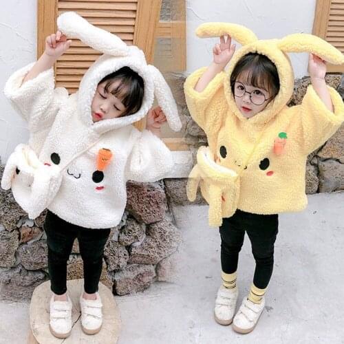 Cartoon Ears Girls Autumn Winter Thick Hoodies Jacket Baby Girls & Boys Fur Coats Kids Warm Hooded Sweater Coat With Bag