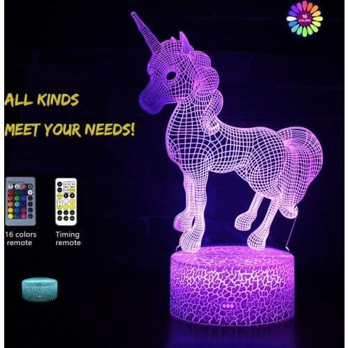 Crack-Texture Base 3-Color 7Color 16Color Light Horse USB LED Home Childrens Room Bedside Night Light Decoration Light LED
