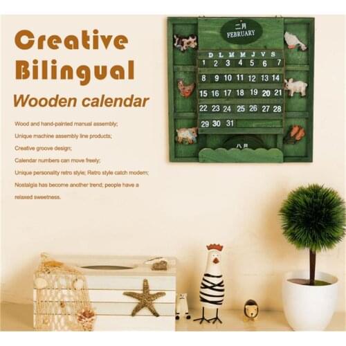 PPYY-Retro rustic creative bilingual furniture Mediterranean can hang wood manual calendar calendar crafts