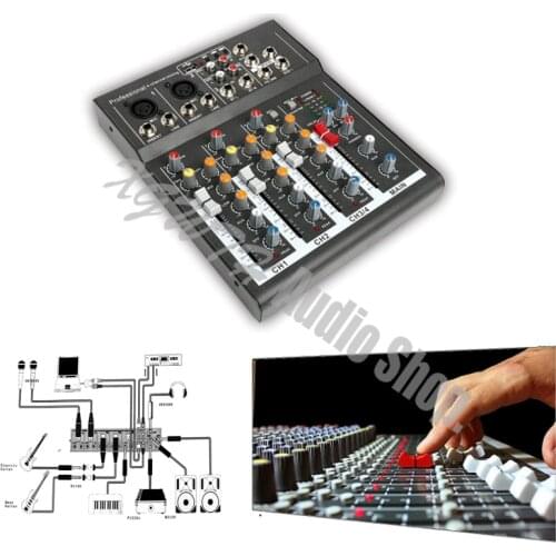 Professional Mini 4 Channel Studio Audio Sound Mixer Karaoke DJ Mixing Console with USB +48V Phantom Power Reverb Effect