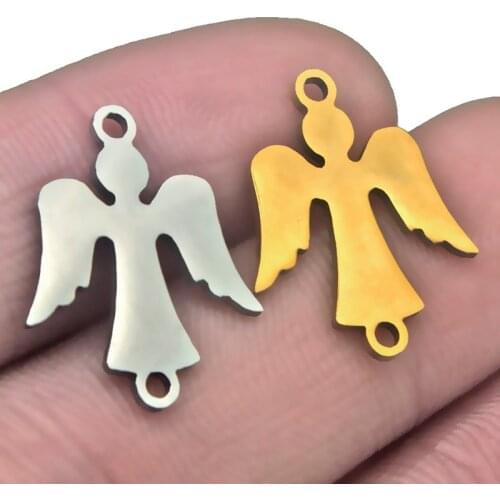5pcs Stainless Steel Gold Angel Wings Connectors DIY Bracelet Bangle Charm Handicraft Jewelry Making Necklaces Crafts Findings