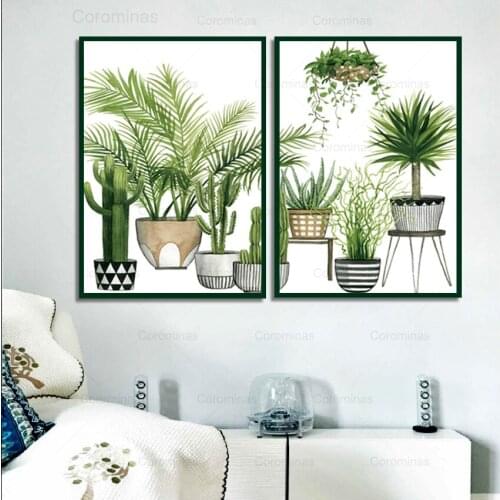Modern Pastoral Style 2 Pieces/set Canvas Painting Fresh Green Plant Decoration Wall Art Posters and Prints Picture Home Decor