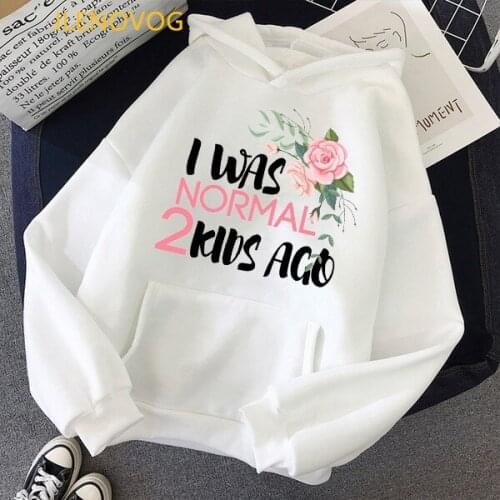 Funny Hoodie Women Clothes 2021 I Was Normal 2 Kids Ago Letter Print Sweatshirt Femme Flowers Jumper Harajuku Spring Clothing