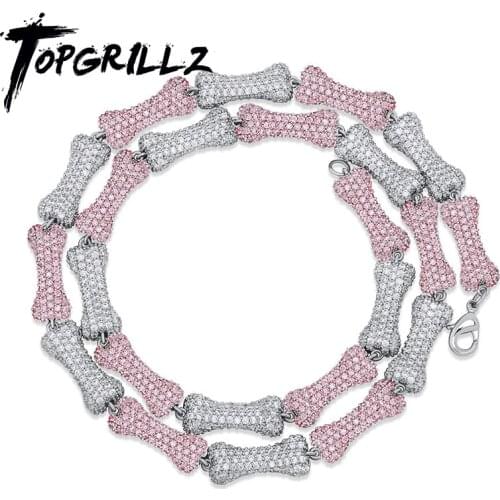 TOPGRILLZ 9mm AAA Cubic Zirconia Necklace Iced Out Zircon Bone Chain Necklace For Men Jewelry