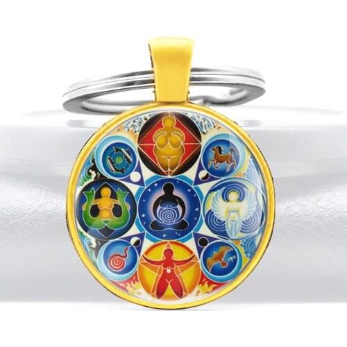 Magical Magic Yoga Open Chakra Glass Dome Key Chain Fashion Men Women Jewelry Key Rings