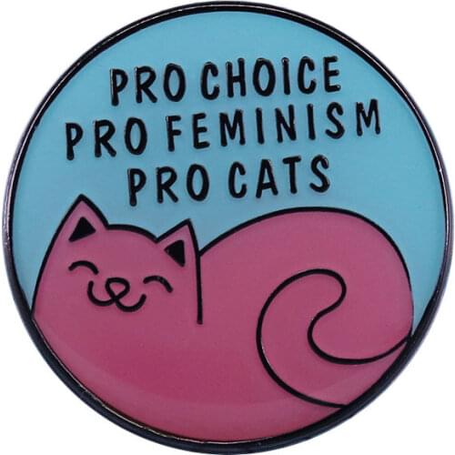 Pro Feminism Enamel Pin Lapel Pins Fashion Cute Cat Brooch Round Letter Badge Backpack Decor Respect Women Jewelry Unique Gifts