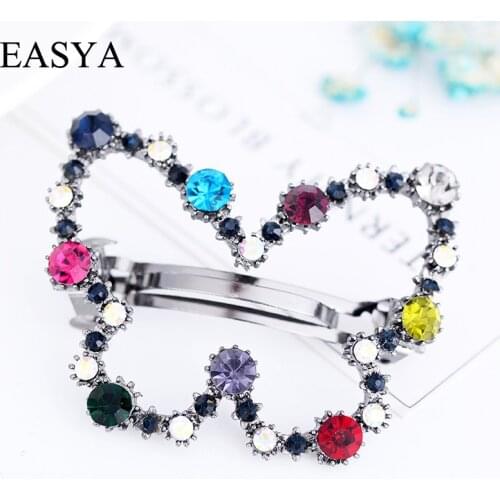 EASYA Women Rhinestone Butterfly Hair Barrettes Vintage Star Triangle Hairwear Hair Clips Fashion Geometric Hairpin Jewelry