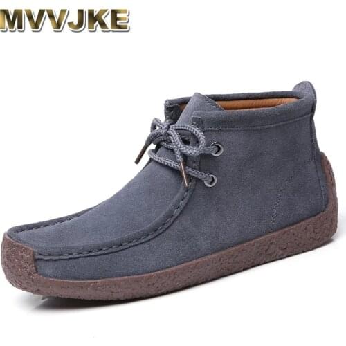MVVJKEAutumn Winter Shoes Woman Keep Warm Ankle Boots Outdoor Non-slip Cow Suede Flats Casual Shoes Big Size 41 42