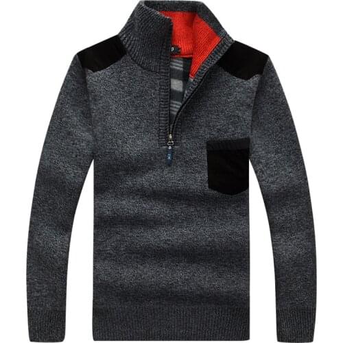 Winter Mens Turtleneck Sweater Half Zip Fleece Knitted Wool Pullover Long Sleeve Pocket Casual Male Thick Clothing for Autumn