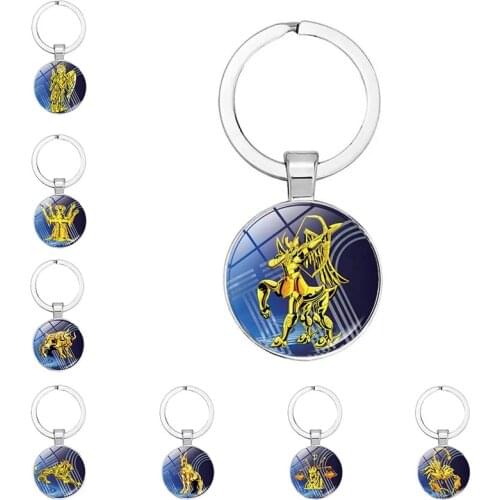 Zodiac Keychain Charm Decoration Constellation Time Gemstone Glass Pendant Horoscope Keyring Birthday Gift
