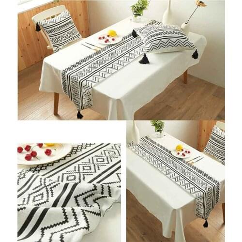 Boho Table Runner Tassel Dining Minimalist Black White Chenille Holiday Home Wedding Living Room Table Decoration 33*180cm 1pc