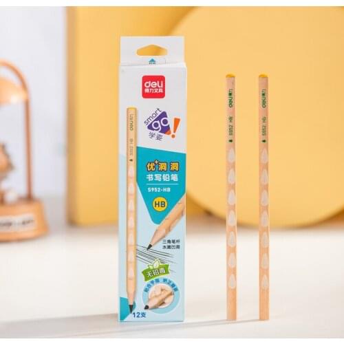 12 pieces / box Deli s952-hb advanced triangular graphite hole pencil, posture correction writing pen, student stationery