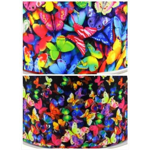 16mm-75mm Bufferfly Pattern Grosgrain Ribbon Colorful Animal DIY Christmas Packing Stuff handmade hair bow for girl 50yards/roll