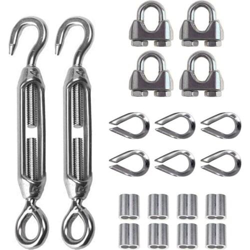 20Pcs Heavy Duty Wire Rope Tension Kits Turnbuckle 1/8 Inch Wire Rope Cable Clip/Clamp Thimble Wire Rope Aluminum Sleeve