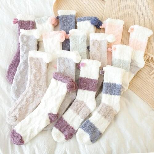 4 pair Winter Coral Fleece Stockings Cute Candy Color Ladies Kids Thick Comfortable Sleep Heating Warm Indoor Foot Accessories