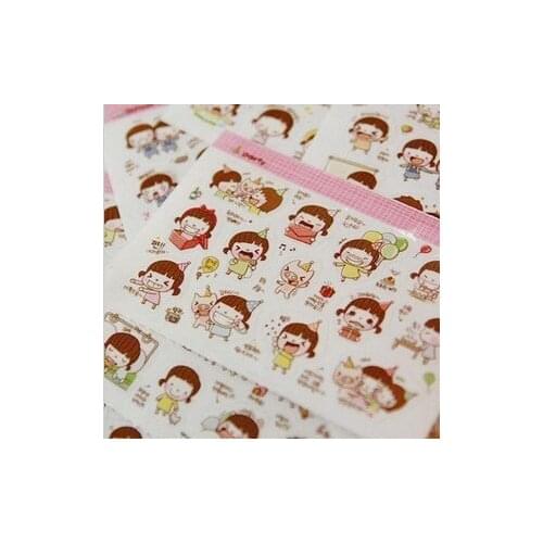 5packs/lot New Cute Lovely MOMO Girl Sticker Set Multifunction Cartoon DIY PVC Sticker Sign post children stickers