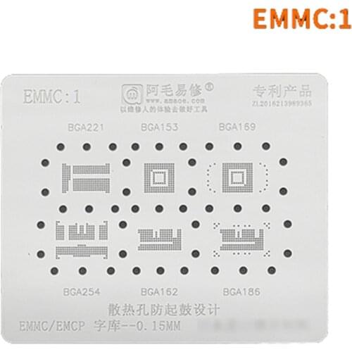 AMAO EMMC1 BGA Reballing Stencil BGA153 162 169 186 221 254 EMCP BGA136 BGA152 LGA52 LGA60 BGA316 BGA272 Tin planting tool