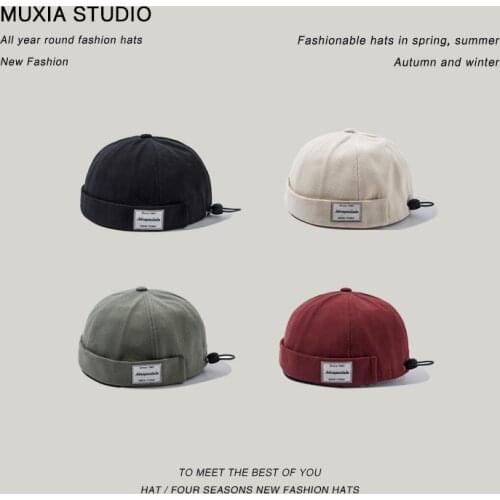 2020 Harajuku Unisex Docker Sailor Biker Cap Streetwear Pumpkin Vintage Black Brimless Beanies Hat Melon Sailor Casual Short Cap