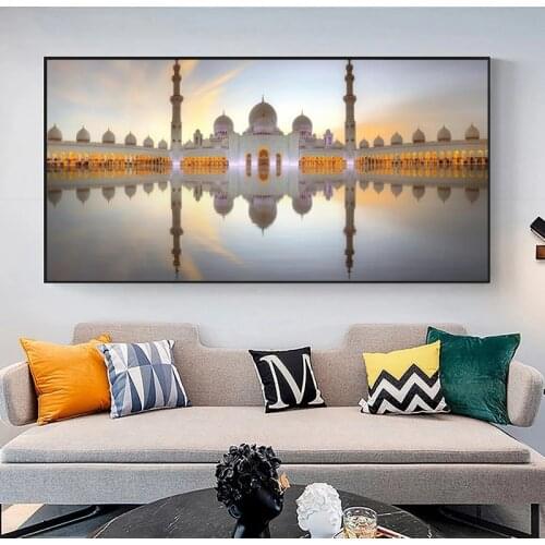 White Modern Mosque Light Muslim Canvas Painting Islamic Art Posters Prints Wall Pictures for Living Room Home Cuadros Decor
