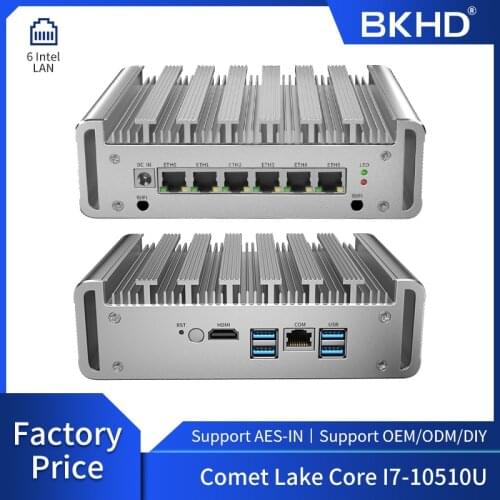 BKHD 6 Intel LAN Fanless Pfsense Mini PC Intel Core I7-10510U DDR4 Ram 4G AES-NI Linux Firewall PC Network Server ESXI Vyos